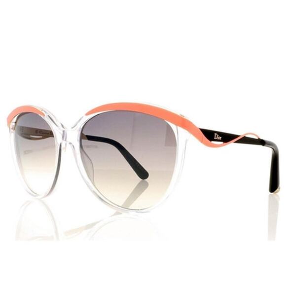 Dior Metaleyes 1 6OCIZ Transparent/Coral/Black Frame Gray Lens Round Sunglasses - Picture 1 of 5
